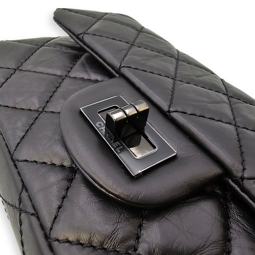 So Black Reissue Flap Mini Black Shoulder Bag in Distressed Leather, So Black hardware