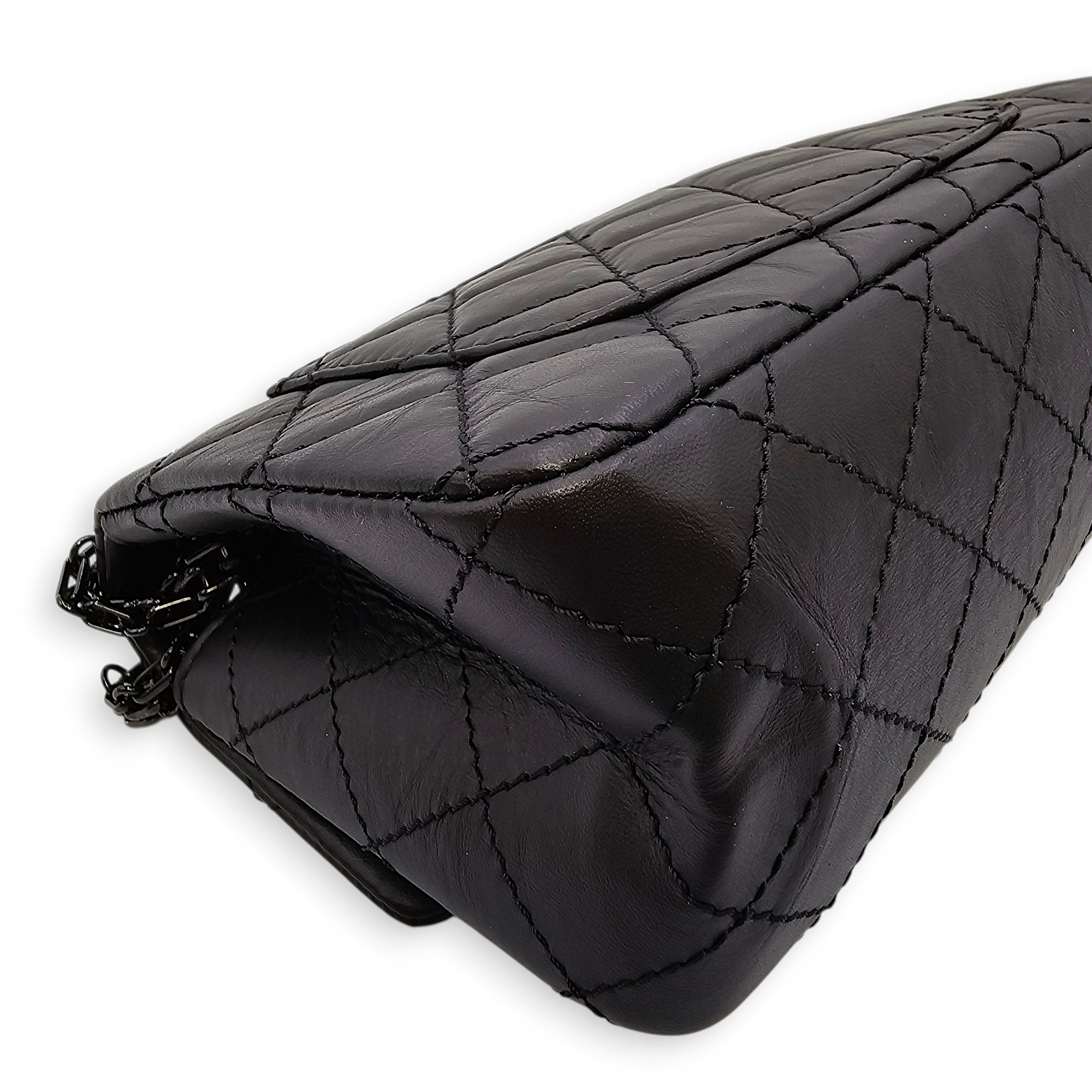 So Black Reissue Flap Mini Black Shoulder Bag in Distressed Leather, So Black hardware