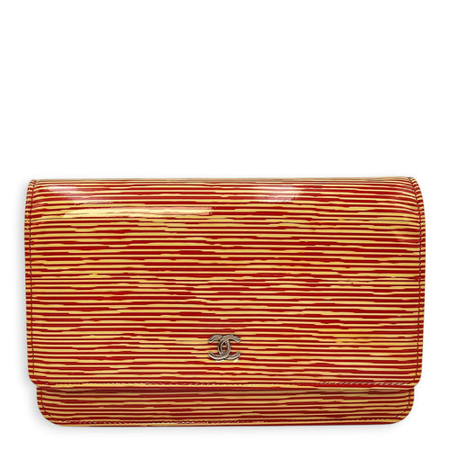 Limited Edition CC Orange Wallet on Chain in Patent Leather, Silver hardware