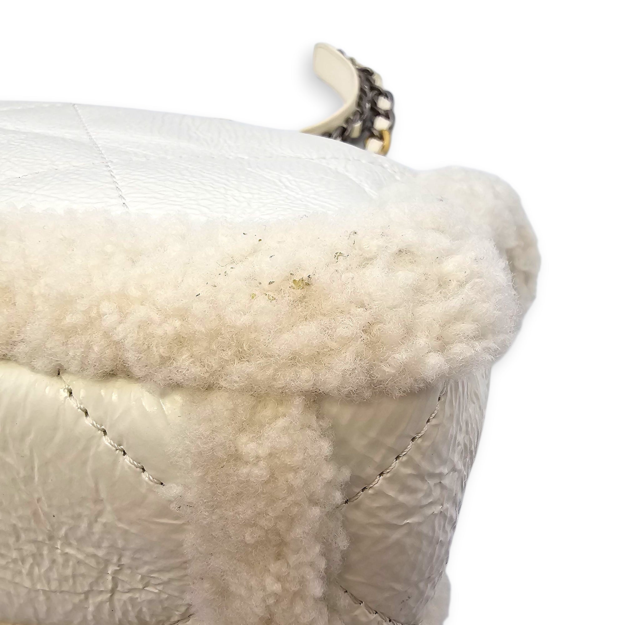 C19 Flap White Shoulder Bag in Shiny Calf & Shearling, Gold & Silver hardware