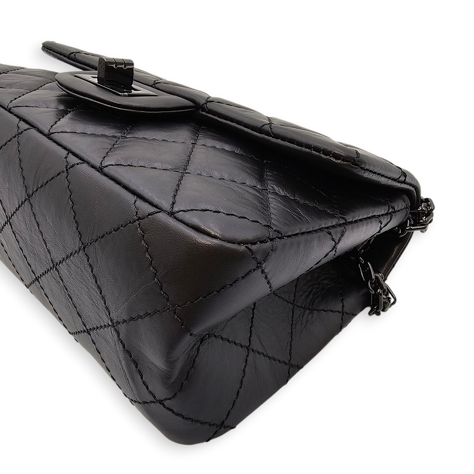 So Black Reissue Flap Mini Black Shoulder Bag in Distressed Leather, So Black hardware