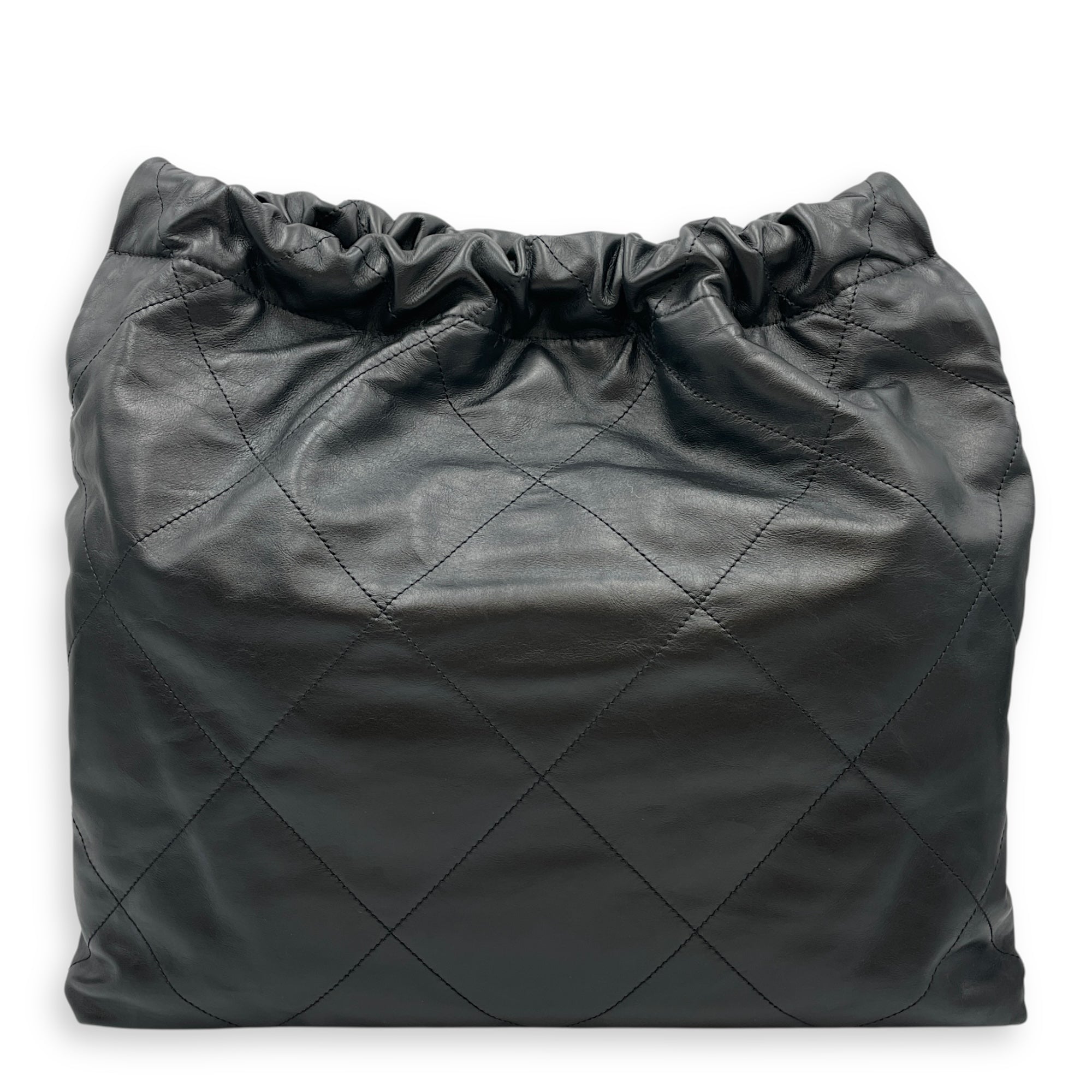 C22 Medium Black Shoulder Bag in Calfskin, Gold hardware