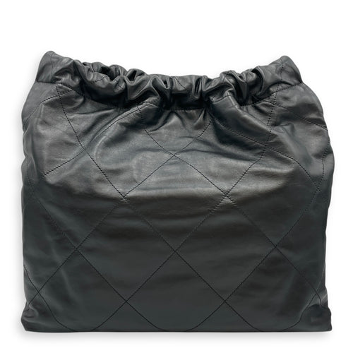 C22 Medium Black Shoulder Bag in Calfskin, Gold hardware