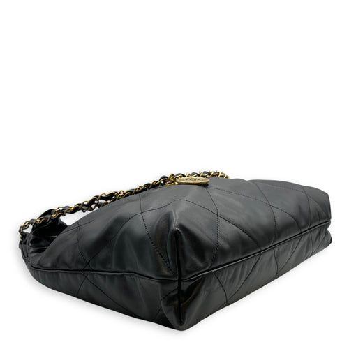 C22 Medium Black Shoulder Bag in Calfskin, Gold hardware