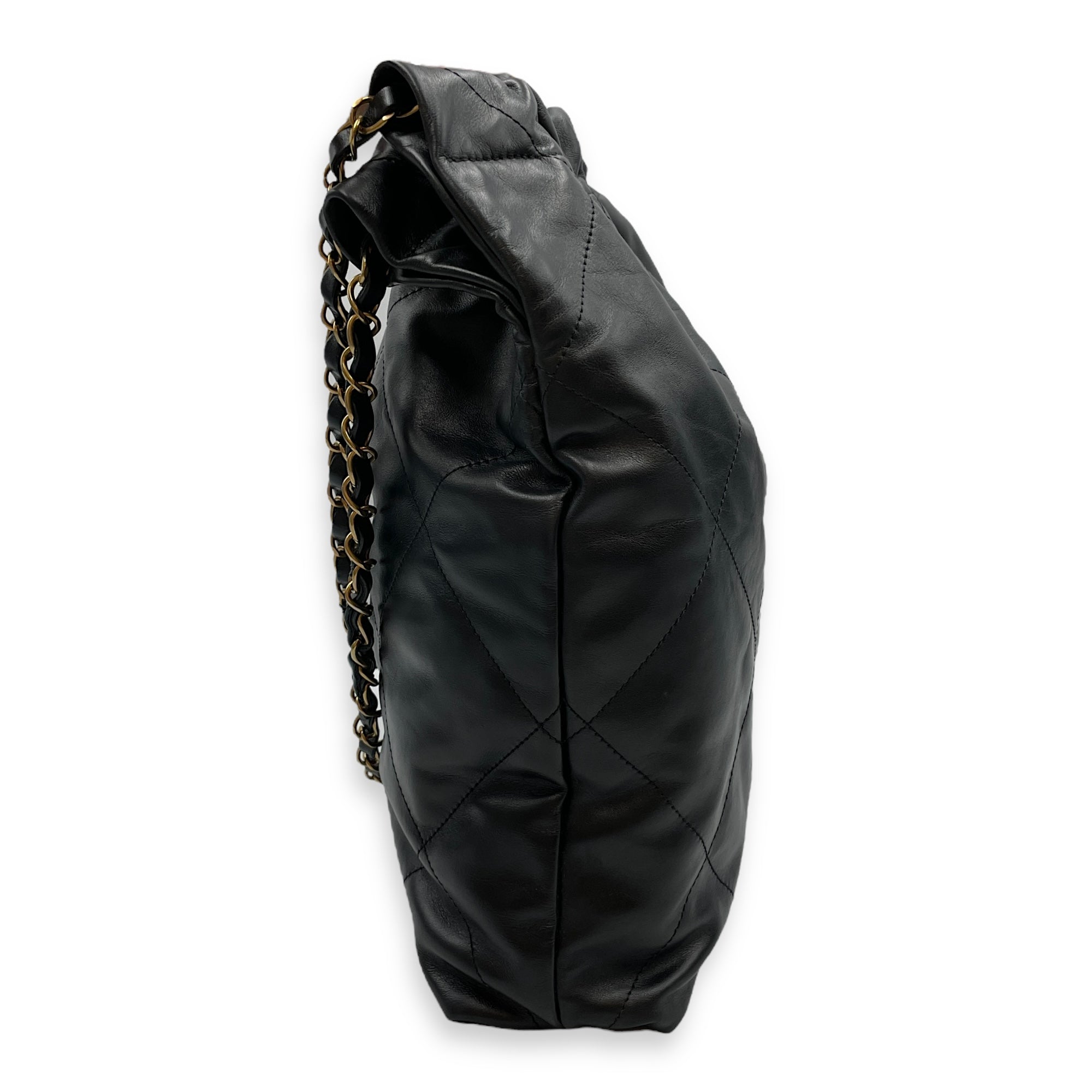 C22 Medium Black Shoulder Bag in Calfskin, Gold hardware