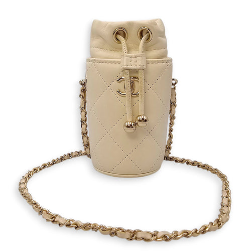 Quilted Bucket Mini White Crossbody Bag in Lambskin Gold hardware CL2508-15104 12