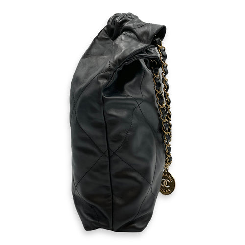 C22 Medium Black Shoulder Bag in Calfskin, Gold hardware