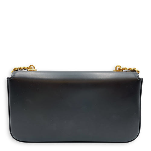 Triomphe Flap 20cm Black Shoulder Bag in Calfskin, Gold hardware
