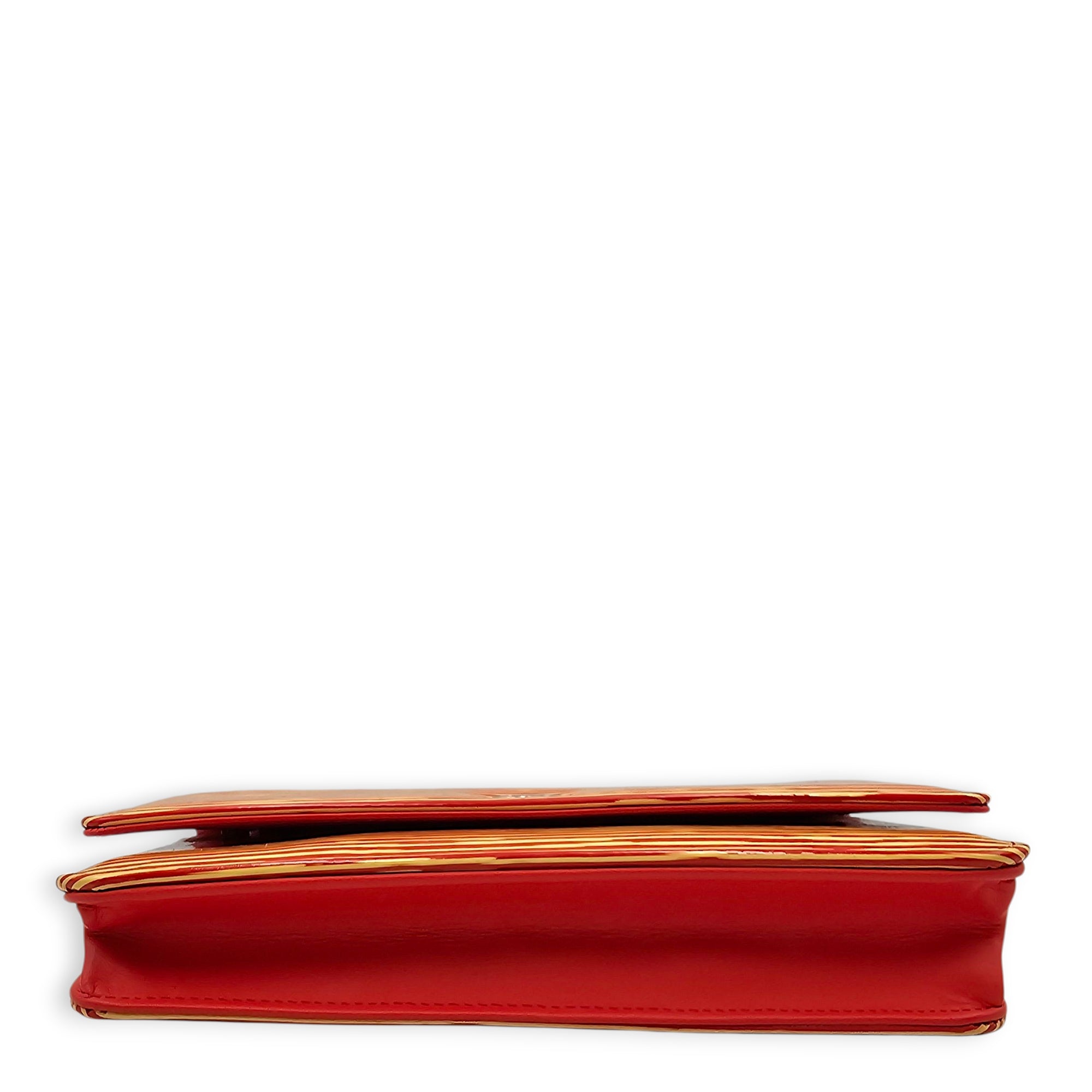 Limited Edition CC Orange Wallet on Chain in Patent Leather, Silver hardware
