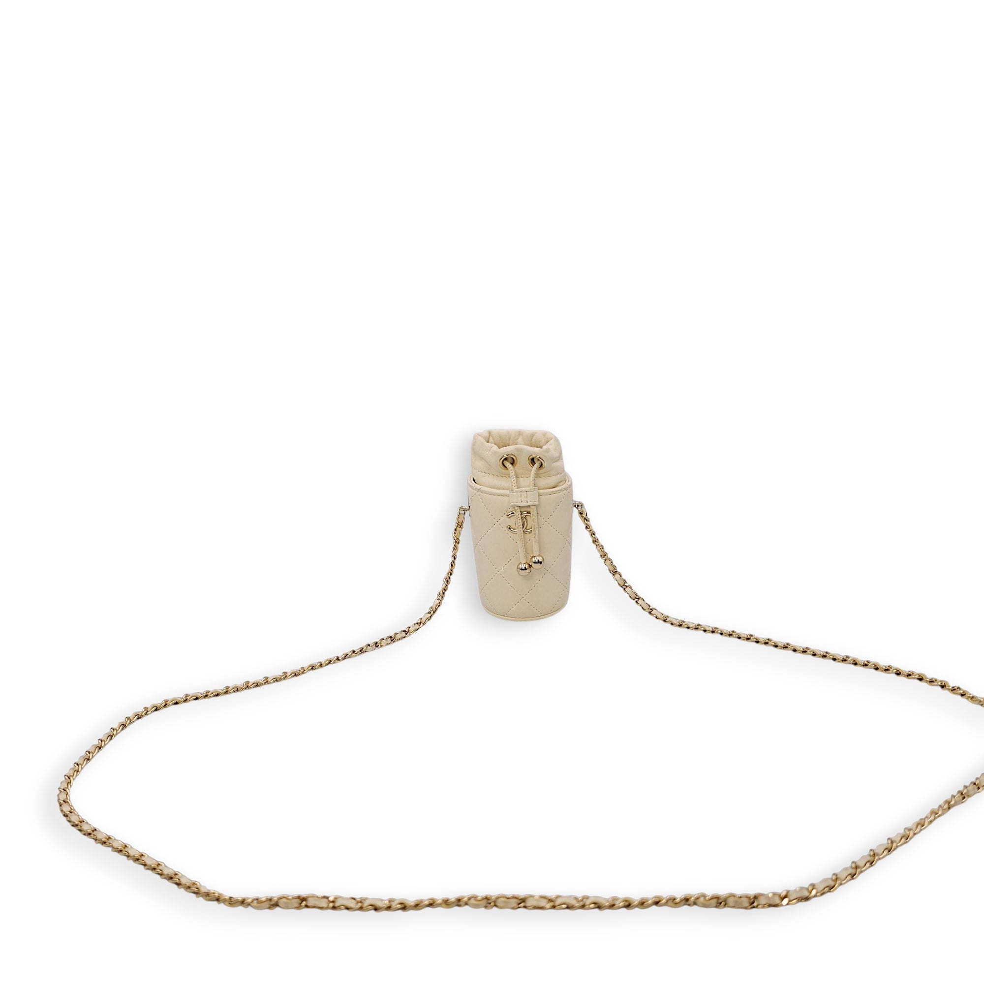 Quilted Bucket Mini White Crossbody Bag in Lambskin, Gold hardware