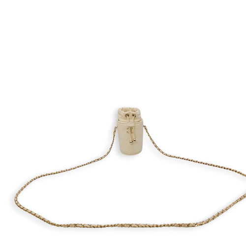 Quilted Bucket Mini White Crossbody Bag in Lambskin, Gold hardware