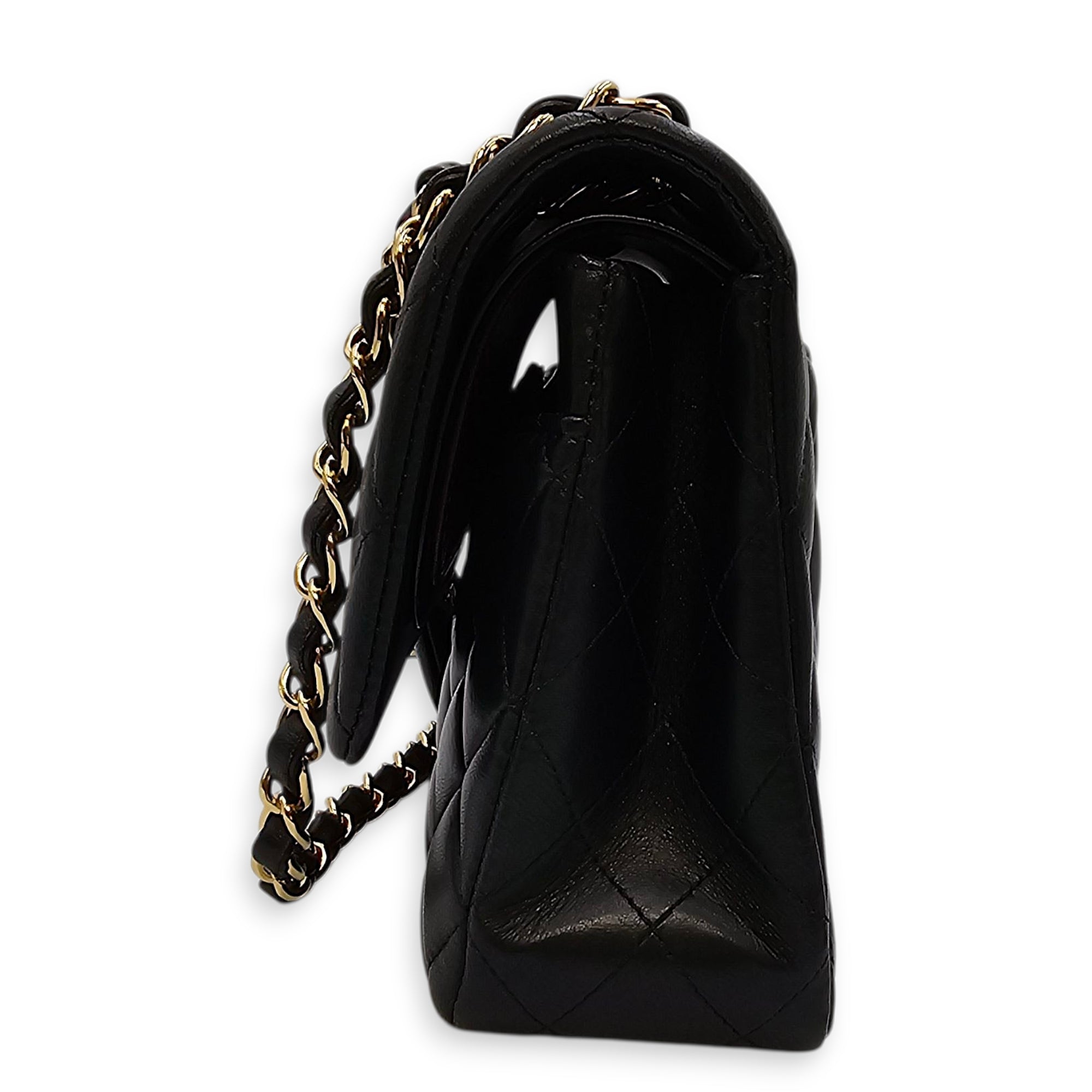 Quilted CC Classic Flap (DF) Medium Black Shoulder Bag in Lambskin, Gold hardware