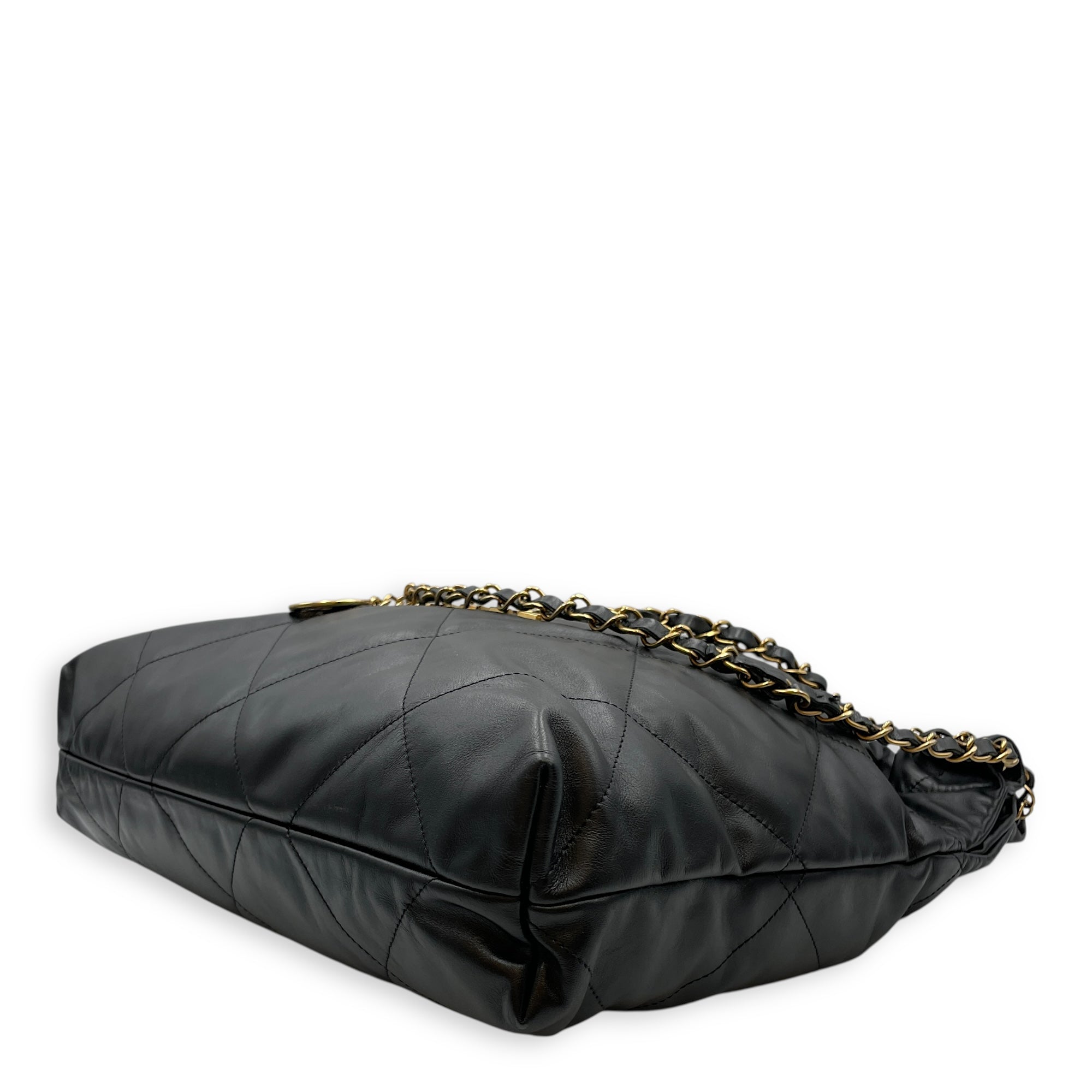 C22 Medium Black Shoulder Bag in Calfskin, Gold hardware