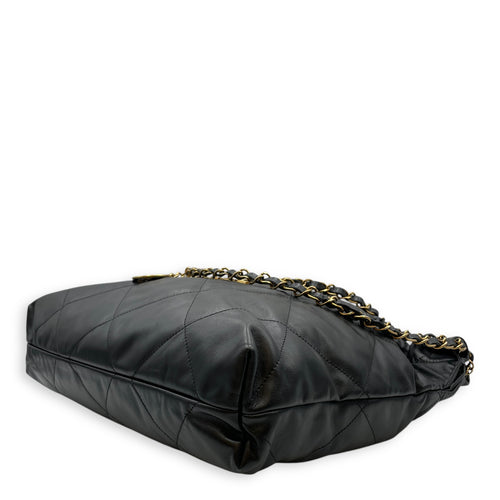 C22 Medium Black Shoulder Bag in Calfskin, Gold hardware
