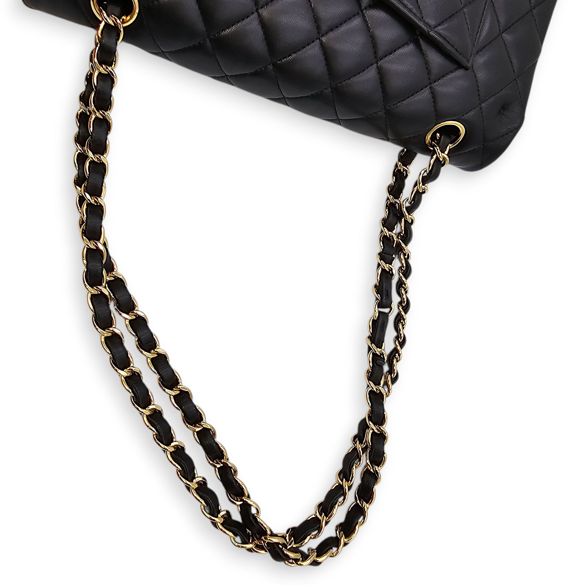 Quilted CC Classic Flap (DF) Medium Black Shoulder Bag in Lambskin, Gold hardware
