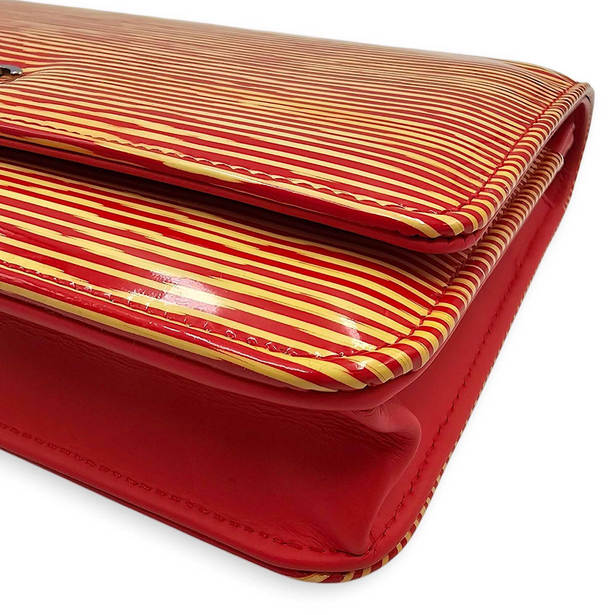Limited Edition CC Orange Wallet on Chain in Patent Leather, Silver hardware