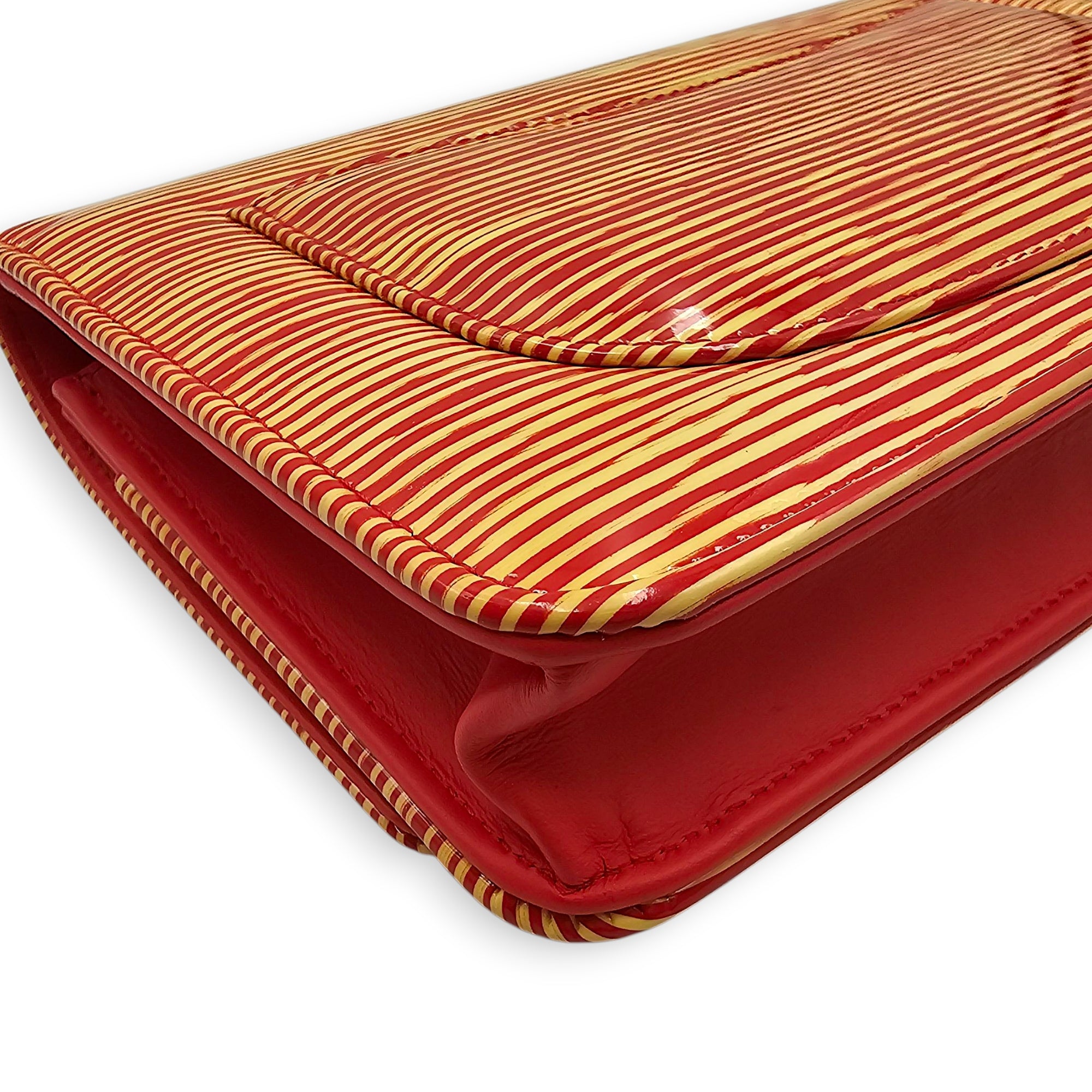 Limited Edition CC Orange Wallet on Chain in Patent Leather, Silver hardware