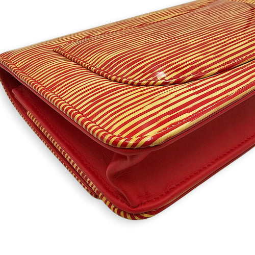 Limited Edition CC Orange Wallet on Chain in Patent Leather, Silver hardware