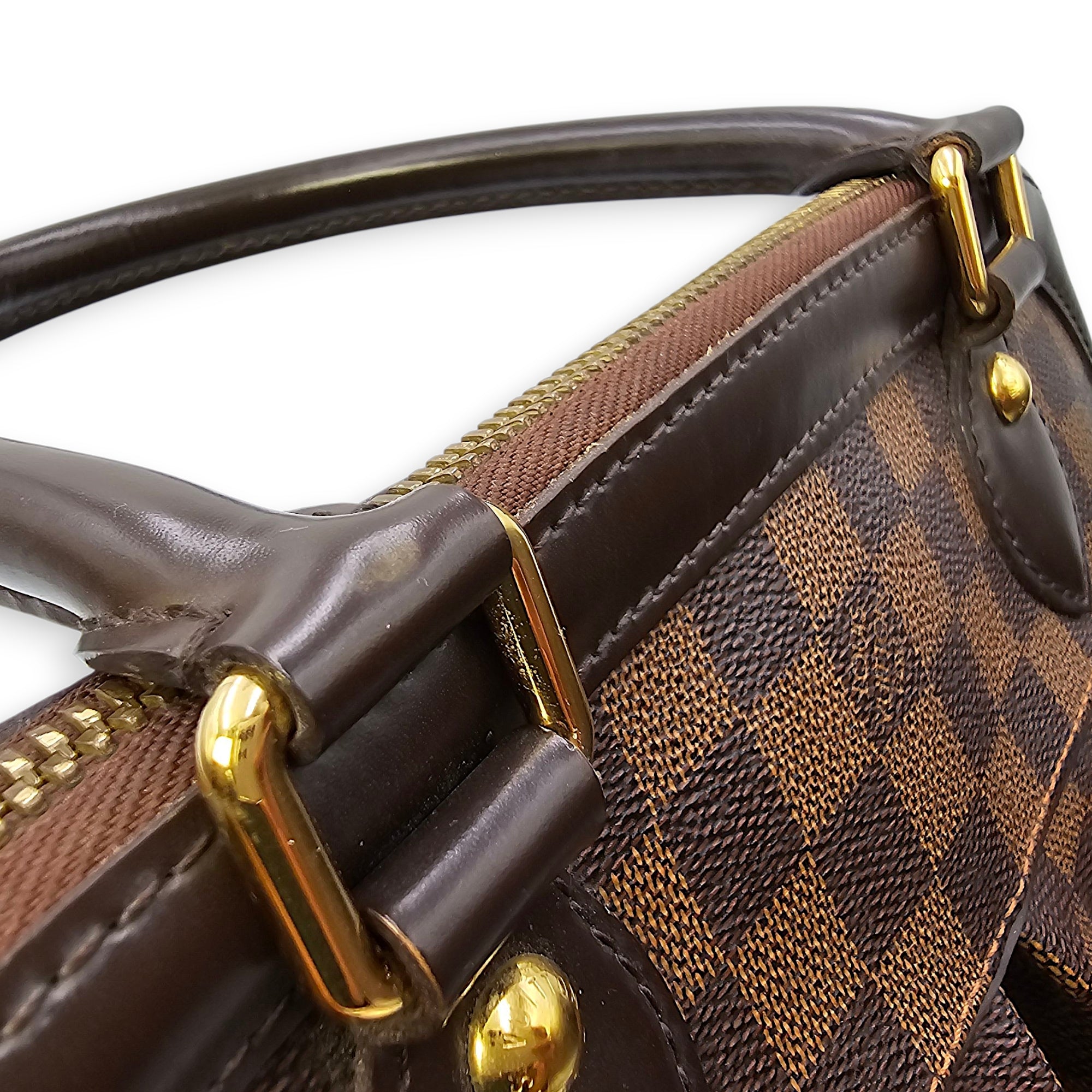 Damier Trevi PM Brown Top Handle Bag in Coated Canvas, Gold hardware