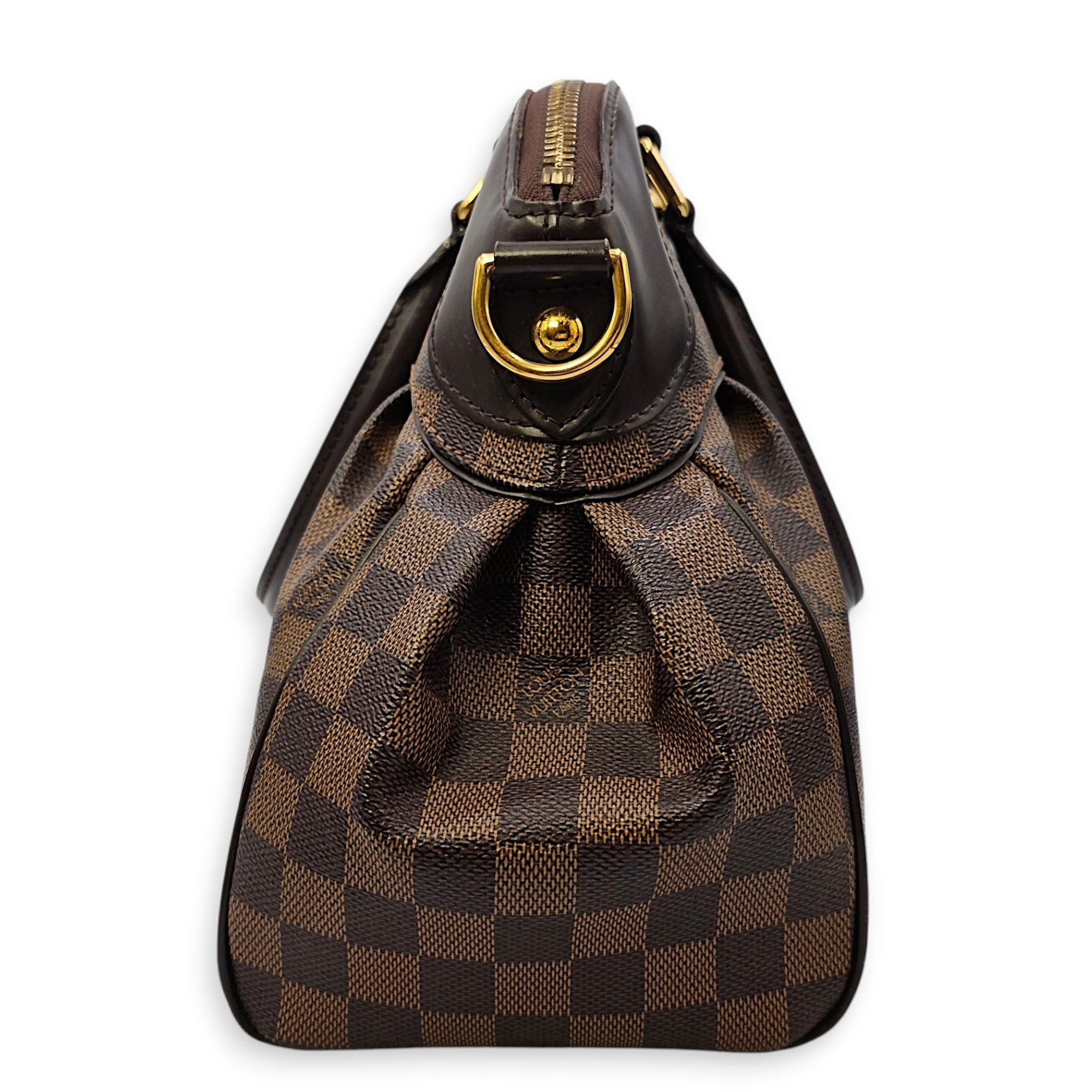 Damier Trevi PM Brown Top Handle Bag in Coated Canvas, Gold hardware