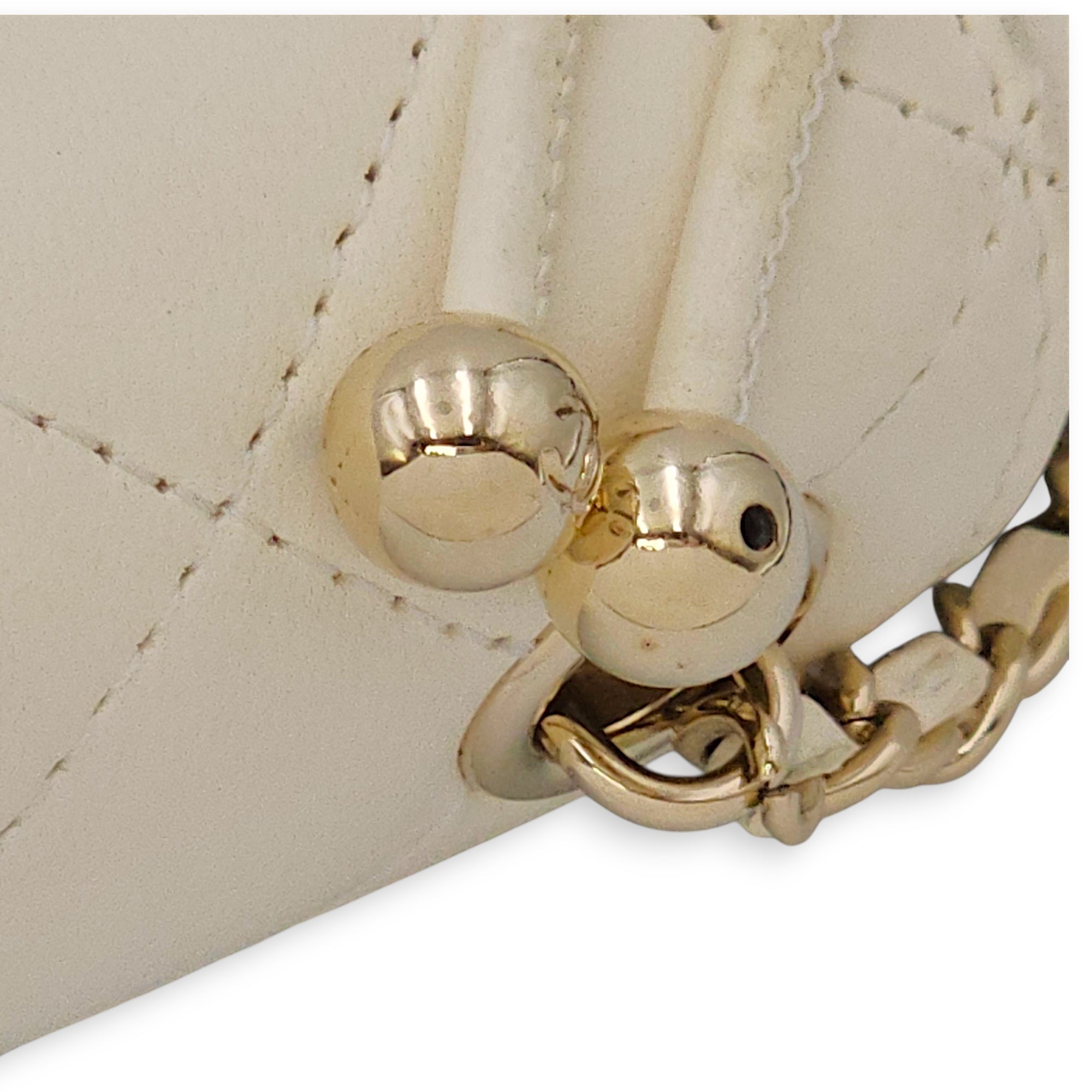 Quilted Bucket Mini White Crossbody Bag in Lambskin, Gold hardware