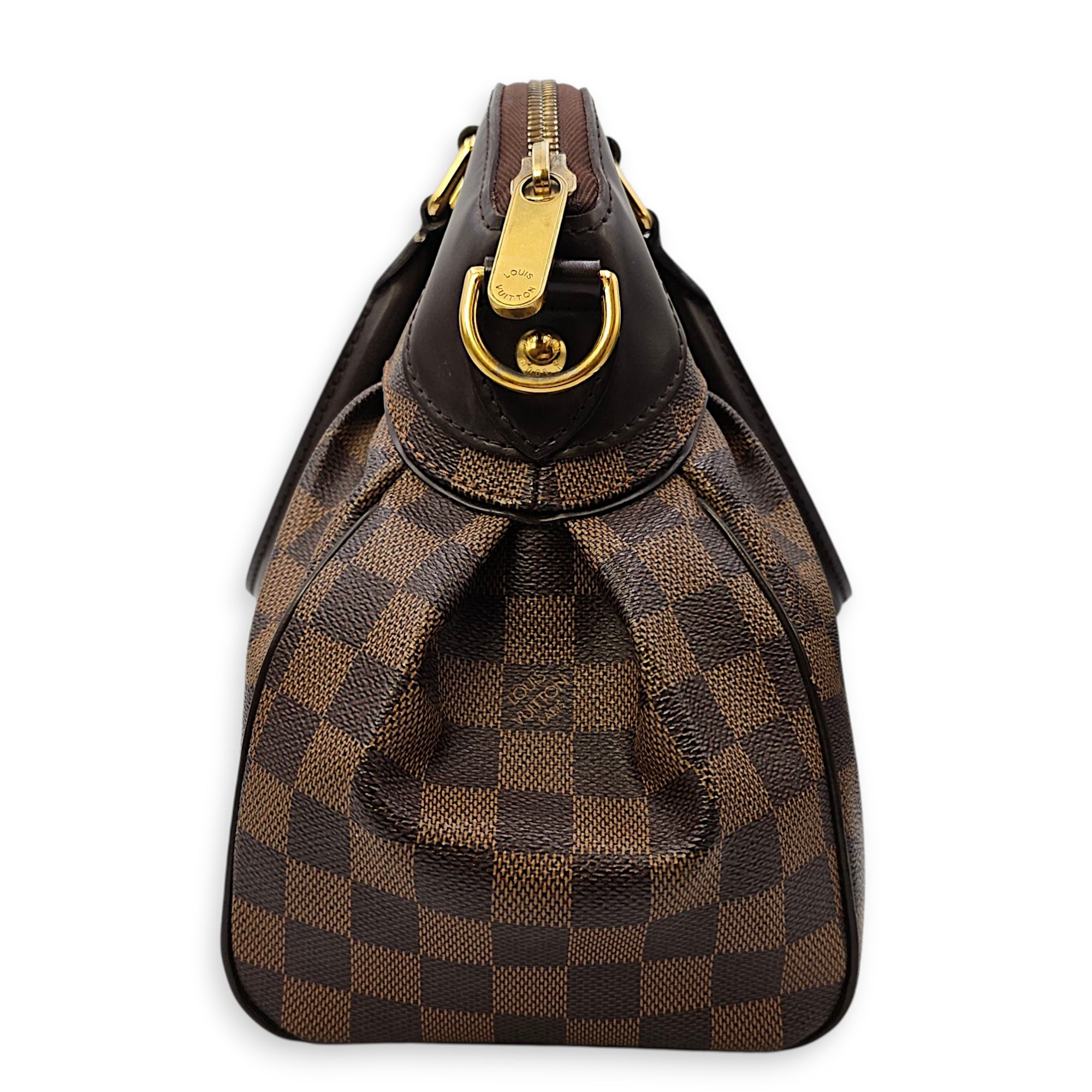 Damier Trevi PM Brown Top Handle Bag in Coated Canvas, Gold hardware