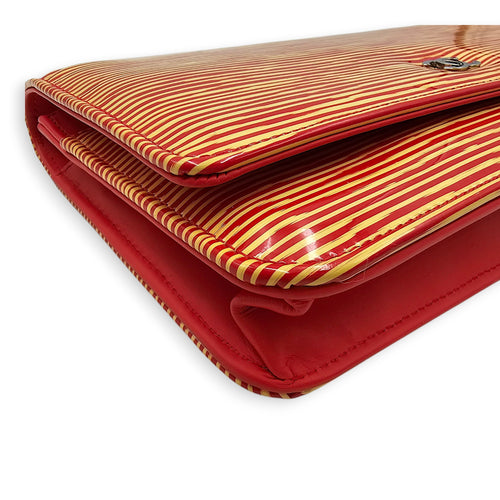 Limited Edition CC Orange Wallet on Chain in Patent Leather, Silver hardware