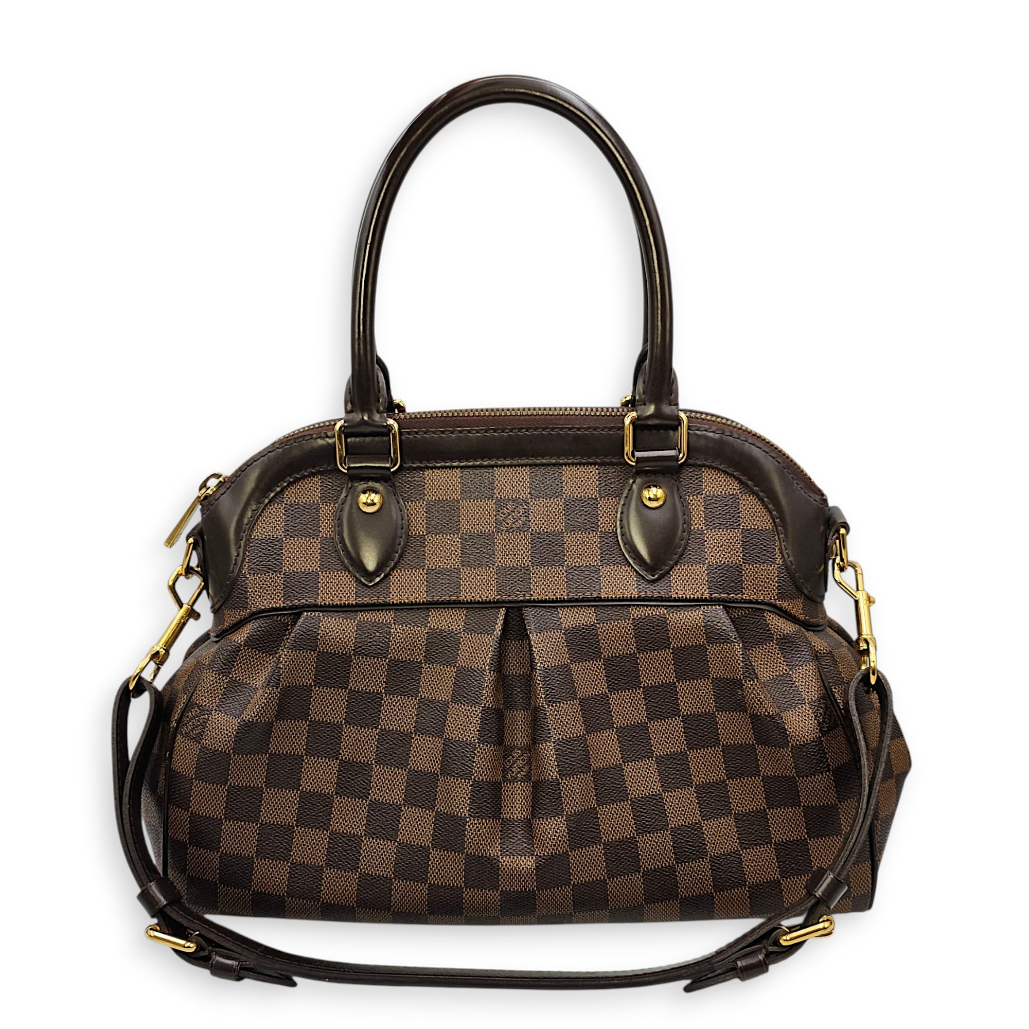 Damier Trevi PM Brown Top Handle Bag in Coated Canvas, Gold hardware