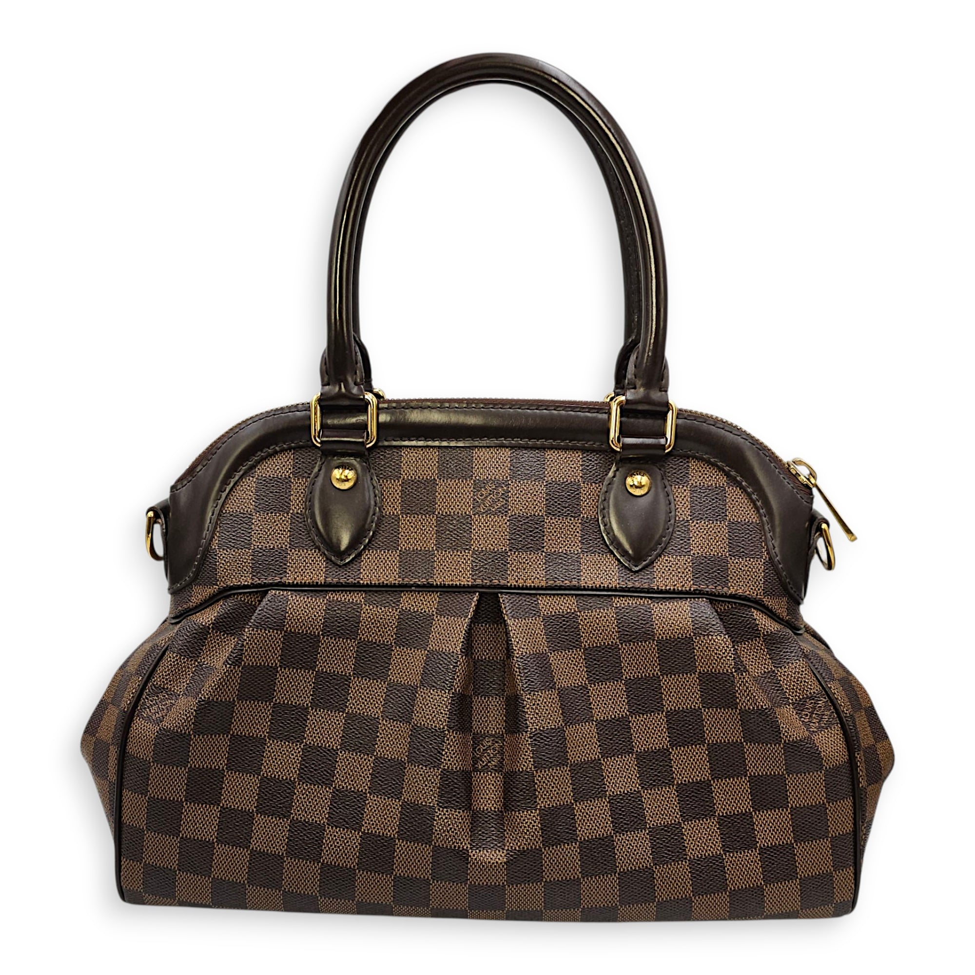Damier Trevi PM Brown Top Handle Bag in Coated Canvas, Gold hardware