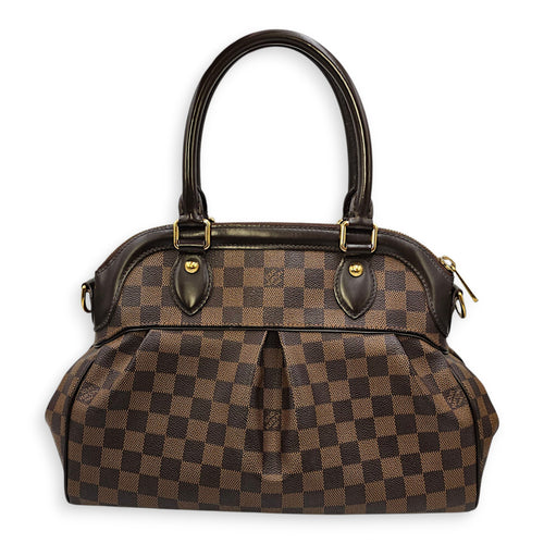 Damier Trevi PM Brown Top Handle Bag in Coated Canvas, Gold hardware