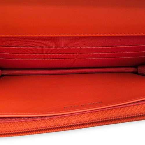 Limited Edition CC Orange Wallet on Chain in Patent Leather, Silver hardware