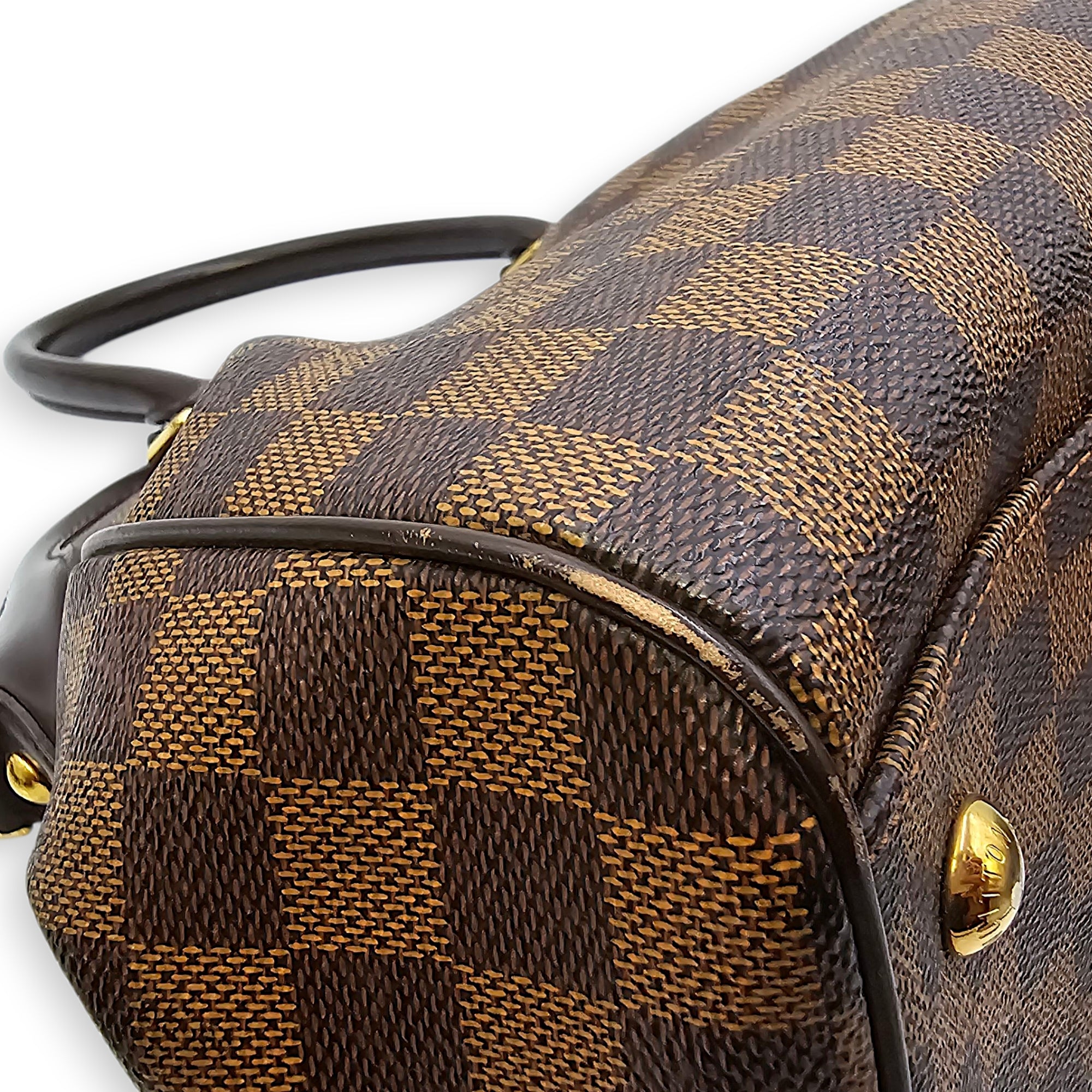 Damier Trevi PM Brown Top Handle Bag in Coated Canvas, Gold hardware
