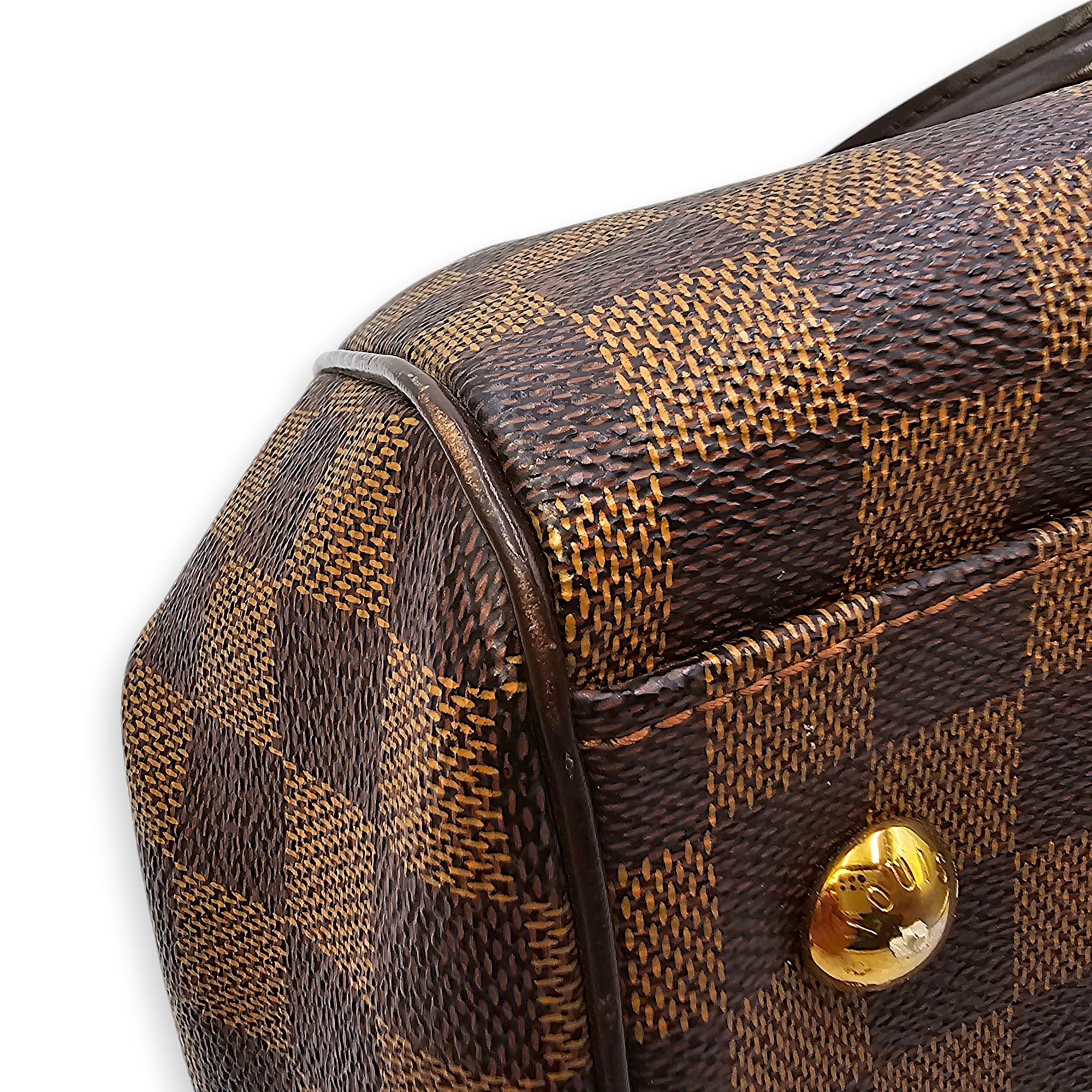 Damier Trevi PM Brown Top Handle Bag in Coated Canvas, Gold hardware
