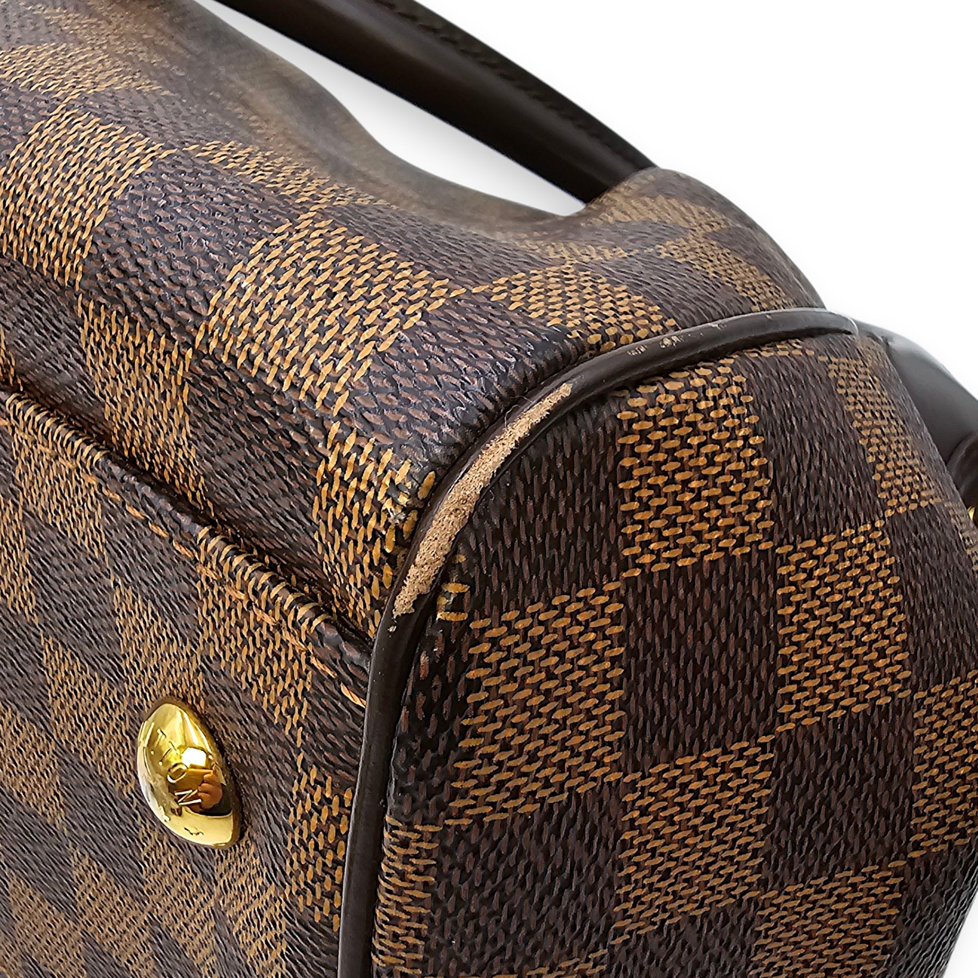 Damier Trevi PM Brown Top Handle Bag in Coated Canvas, Gold hardware