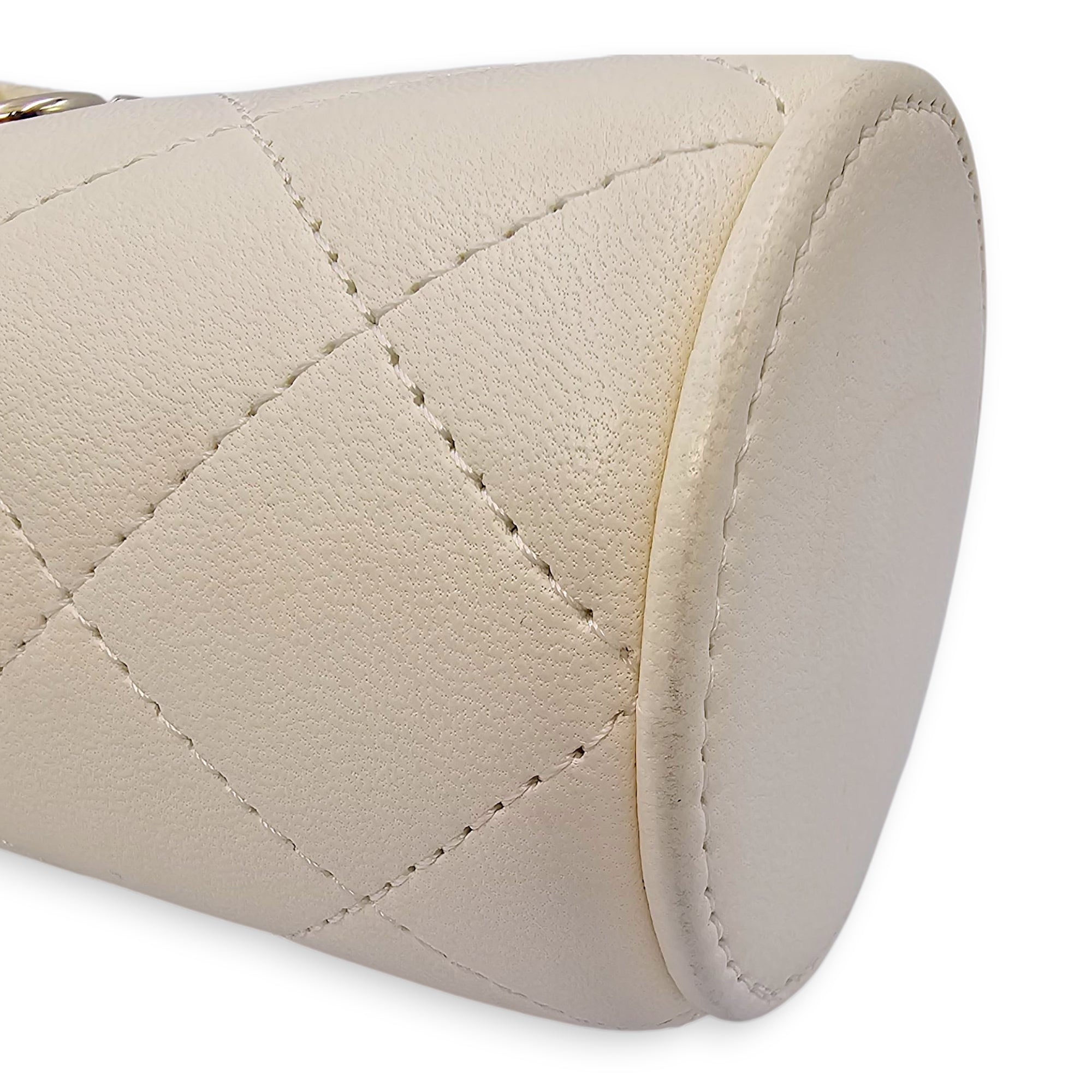 Quilted Bucket Mini White Crossbody Bag in Lambskin, Gold hardware