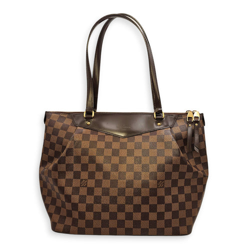 Damier Westminster Brown Top Handle Bag in Canvas, Gold hardware