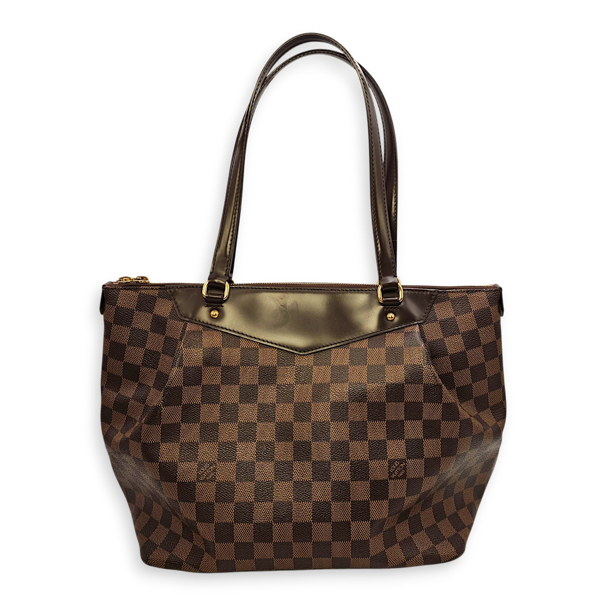 Damier Westminster Brown Top Handle Bag in Canvas, Gold hardware