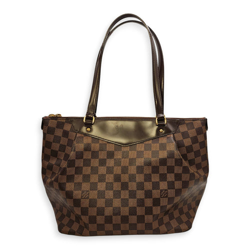 Damier Westminster Brown Top Handle Bag in Canvas, Gold hardware