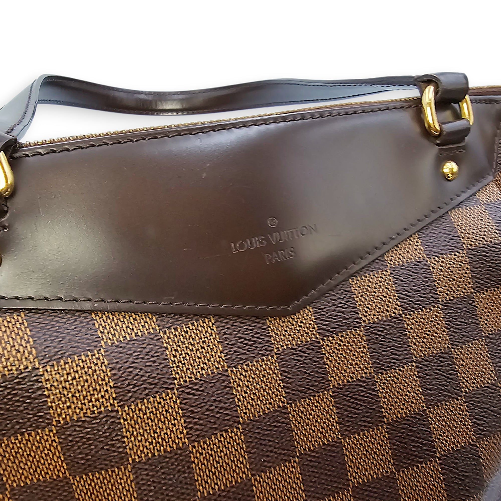 Damier Westminster Brown Top Handle Bag in Canvas, Gold hardware