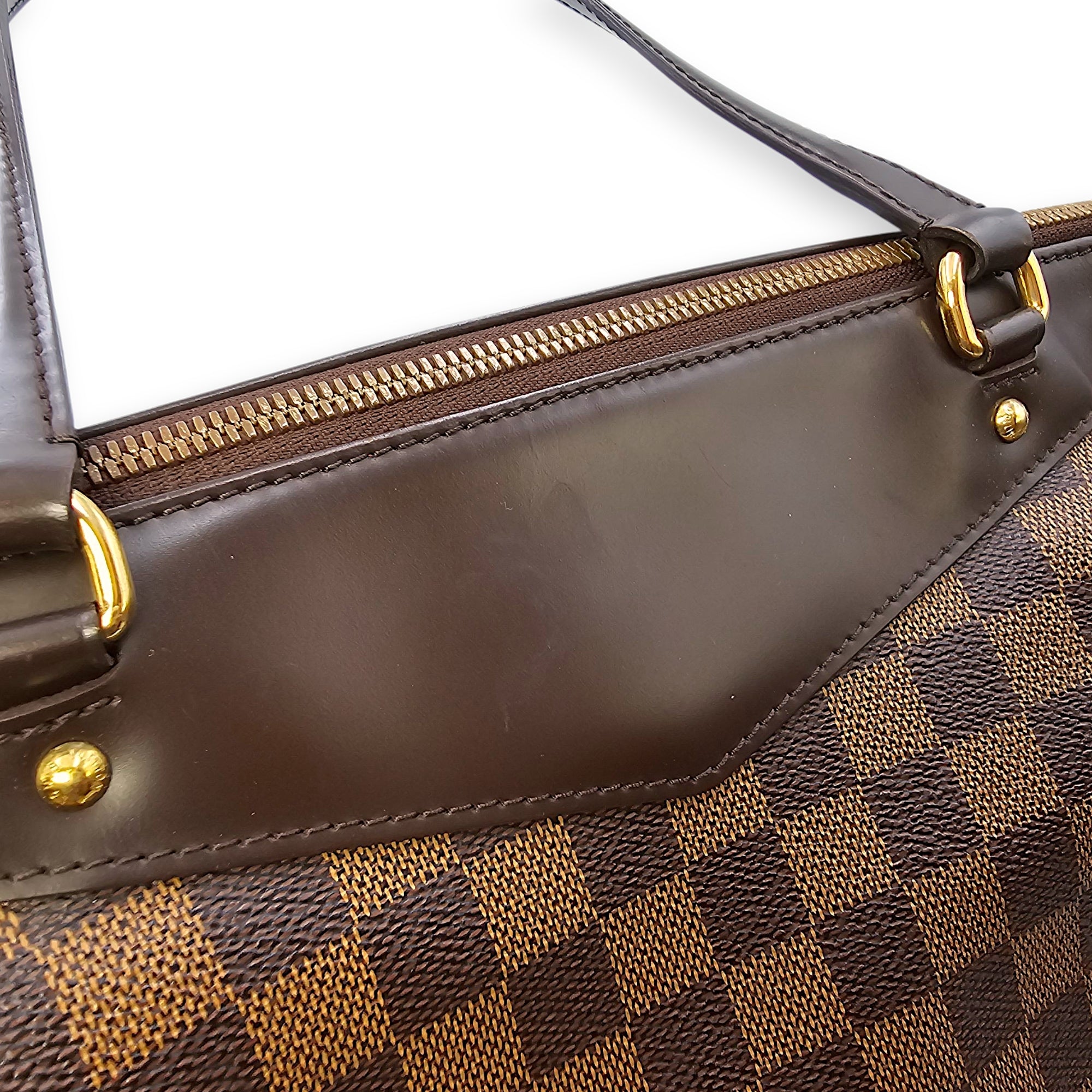Damier Westminster Brown Top Handle Bag in Canvas, Gold hardware