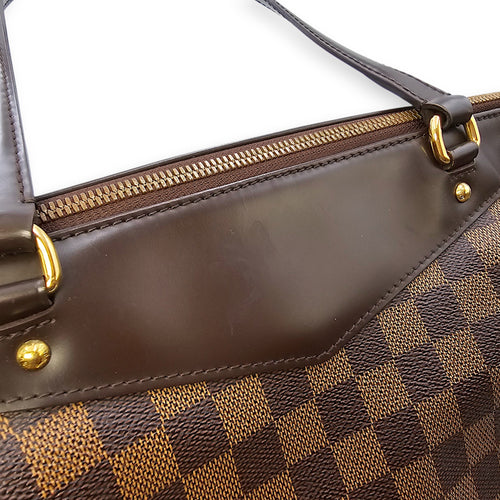 Damier Westminster Brown Top Handle Bag in Canvas, Gold hardware