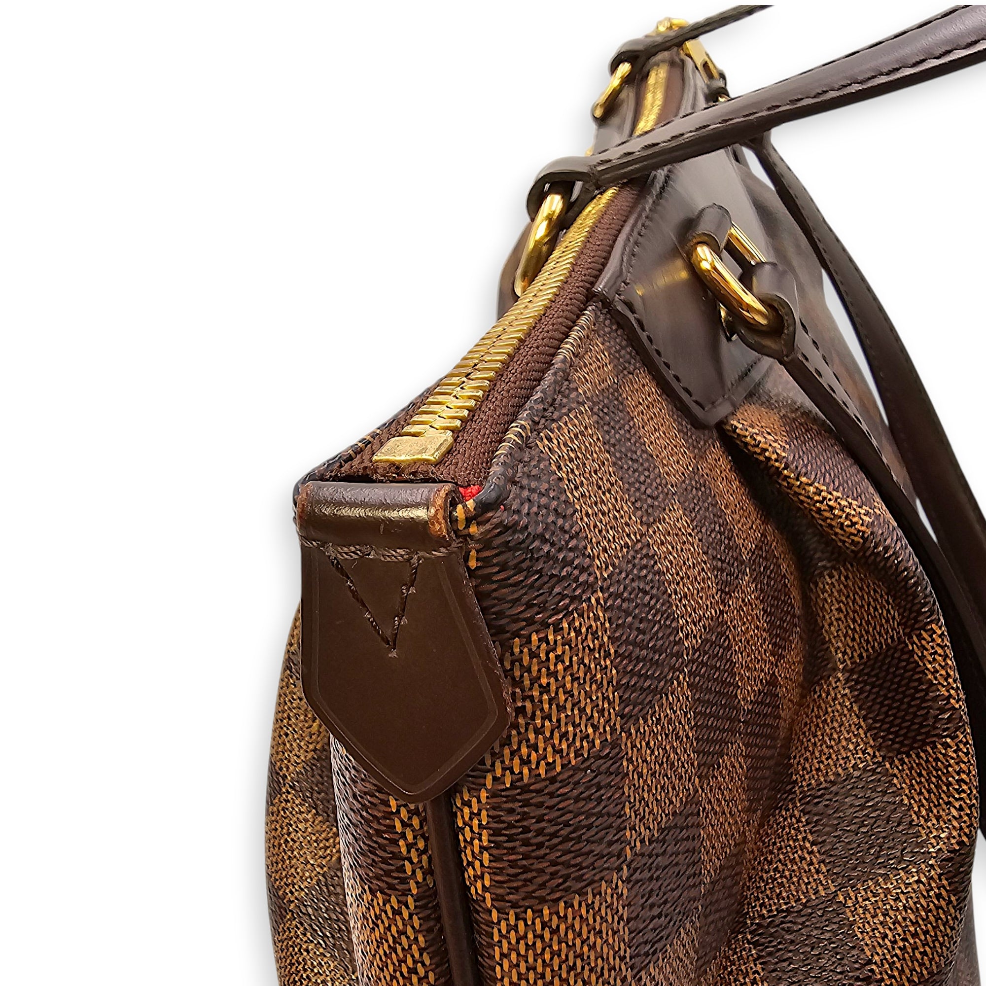 Damier Westminster Brown Top Handle Bag in Canvas, Gold hardware