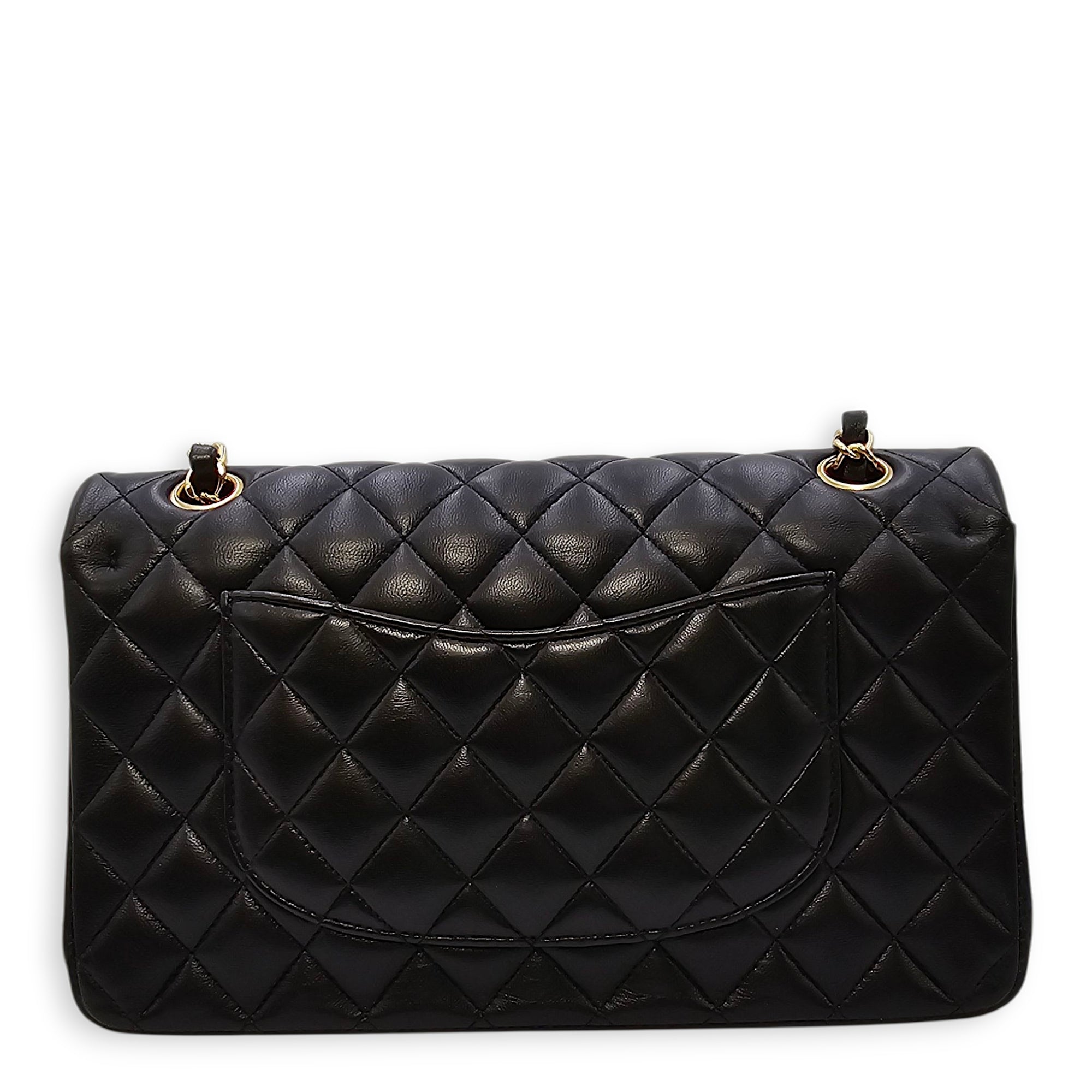 Quilted CC Classic Flap (DF) Medium Black Shoulder Bag in Lambskin, Gold hardware