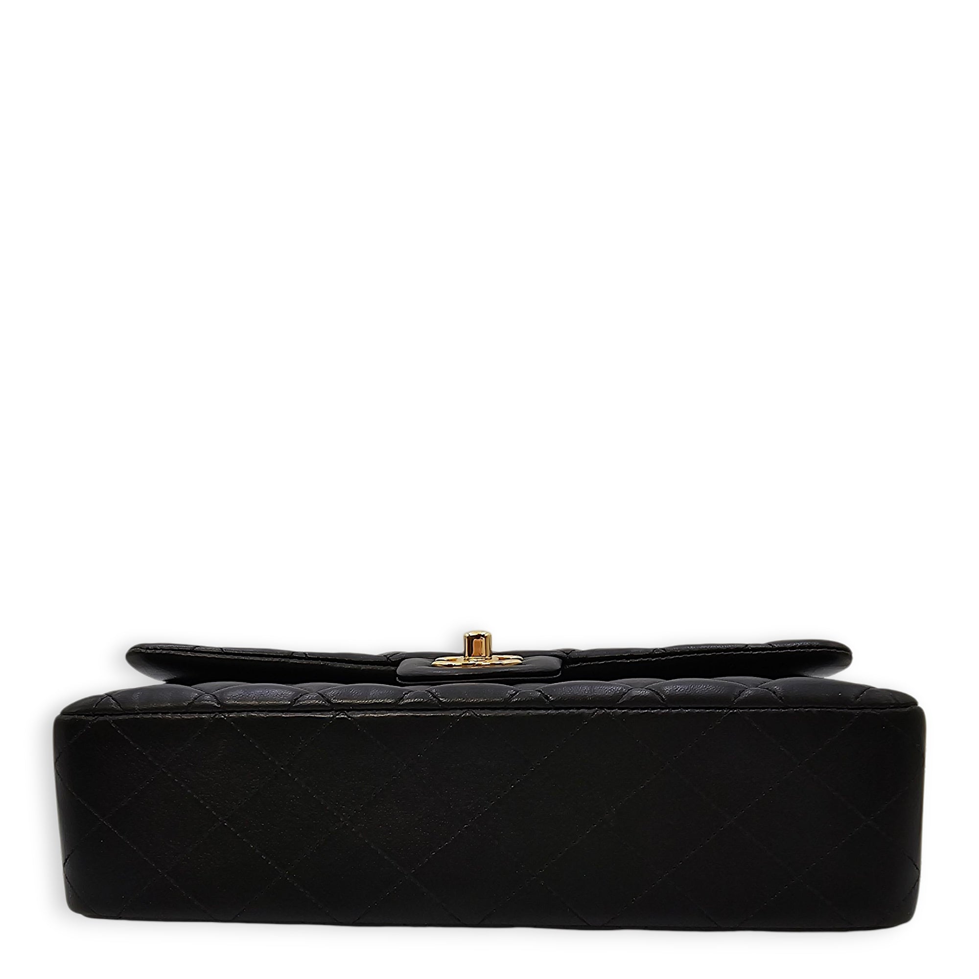 Quilted CC Classic Flap (DF) Medium Black Shoulder Bag in Lambskin, Gold hardware