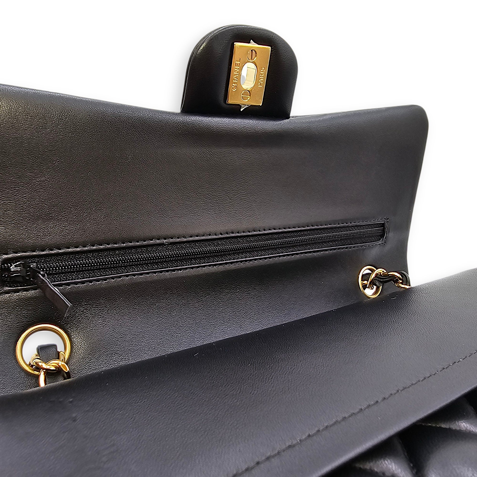 Quilted CC Classic Flap (DF) Medium Black Shoulder Bag in Lambskin, Gold hardware