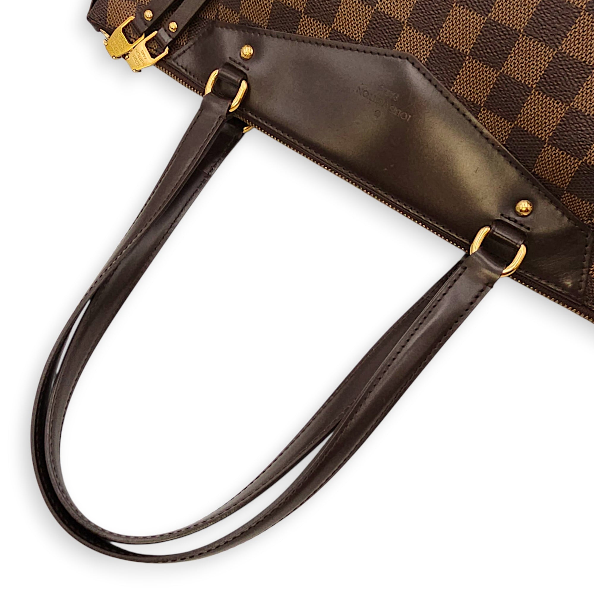 Damier Westminster Brown Top Handle Bag in Canvas, Gold hardware