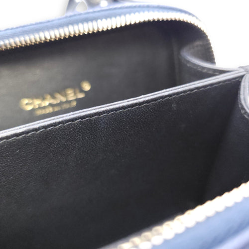 Quilted CC Vanity Filigree Case Small Size Blue Shoulder Bag in Caviar Leather, Gold hardware