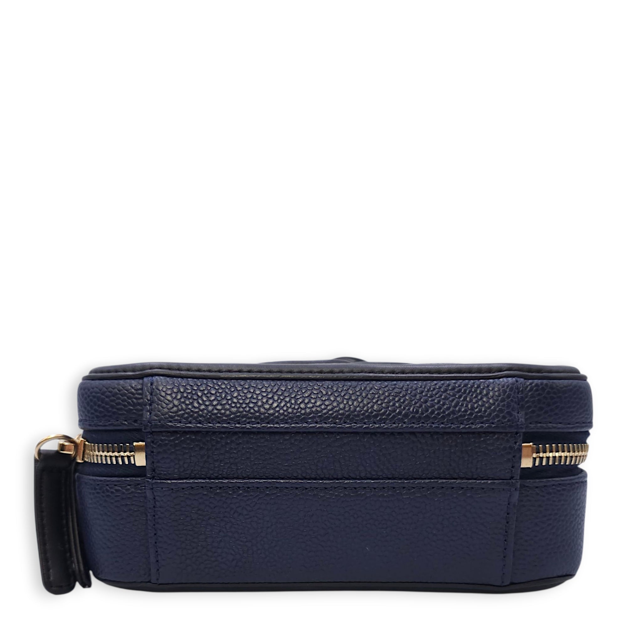 Quilted CC Vanity Filigree Case Small Size Blue Shoulder Bag in Caviar Leather, Gold hardware