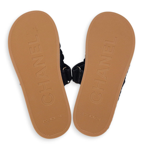 Quilted Rope CC 36 Black Flat Sandals in Calfskin, Gold hardware