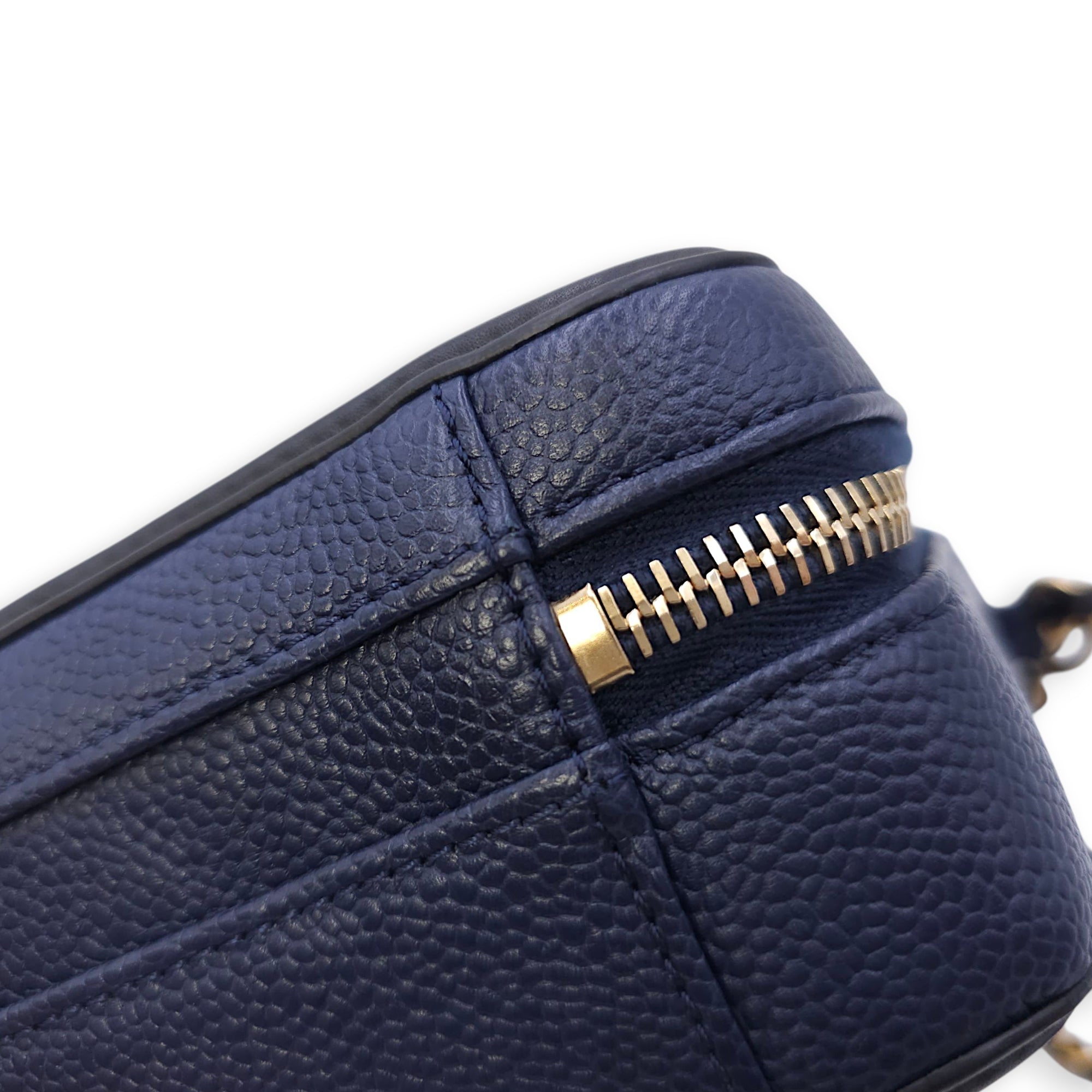 Quilted CC Vanity Filigree Case Small Size Blue Shoulder Bag in Caviar Leather, Gold hardware
